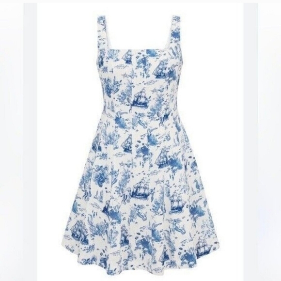 New AVEC LES FILLES Toile Nautical Print Cotton Blend Midi Dress NWT Size 6 - Picture 5 of 17